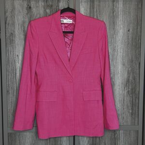 Zara Pink Blazer Long Fuschia Structured Single Brested Size M